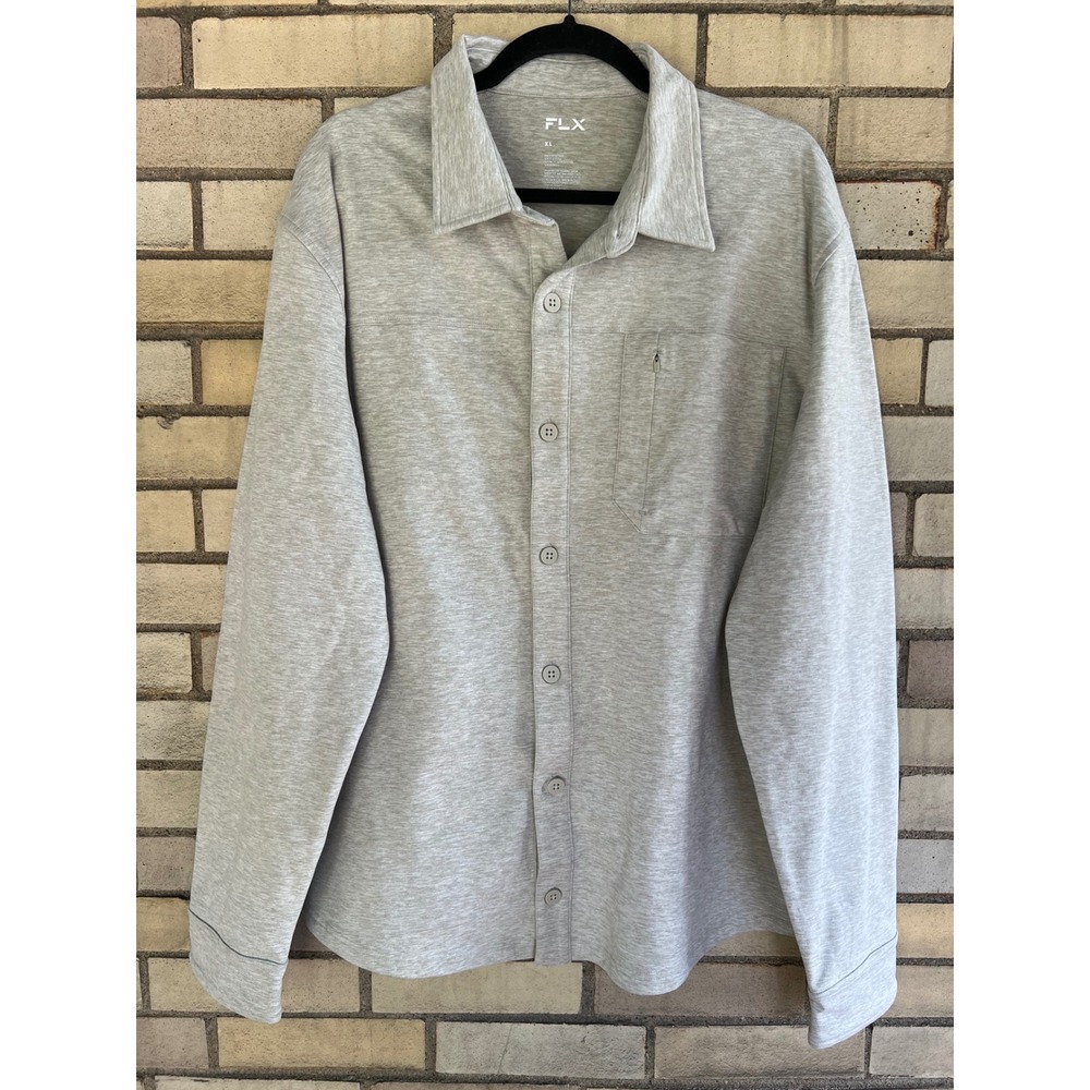 FLX Luxury Soft Cozy Shirt Wind Grey Button Down Long Sleeve Shacket Men's Sz XL
